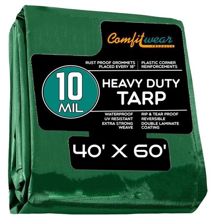 Comfitwear 10 MIL Heavy Duty Multi-Purpose Tarp Cover Rust Proof Waterproof Reinforced Edges Green/Black MTGB-4060